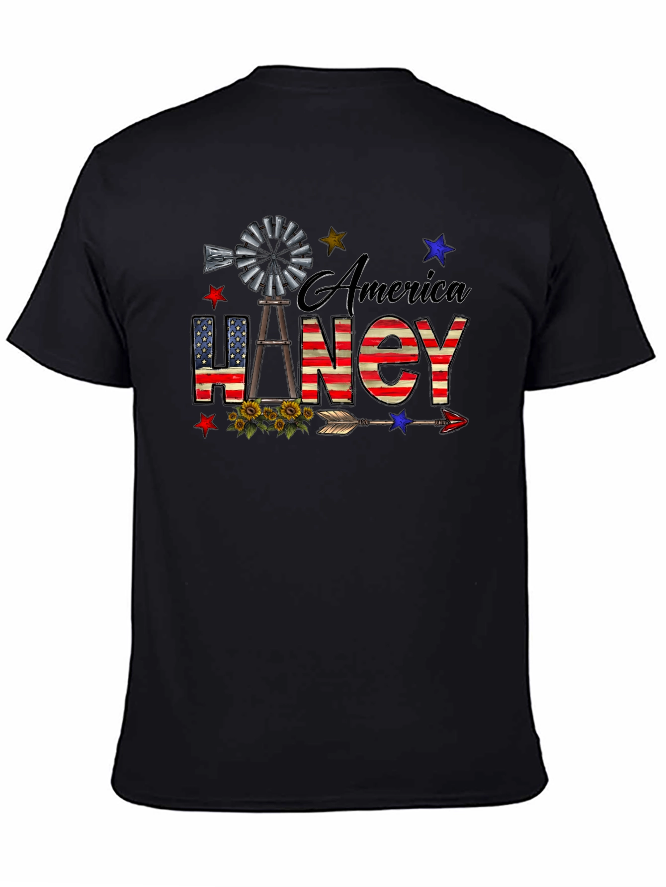 America Haney T-Shirt Patriotic Windmill Stars USA Flag