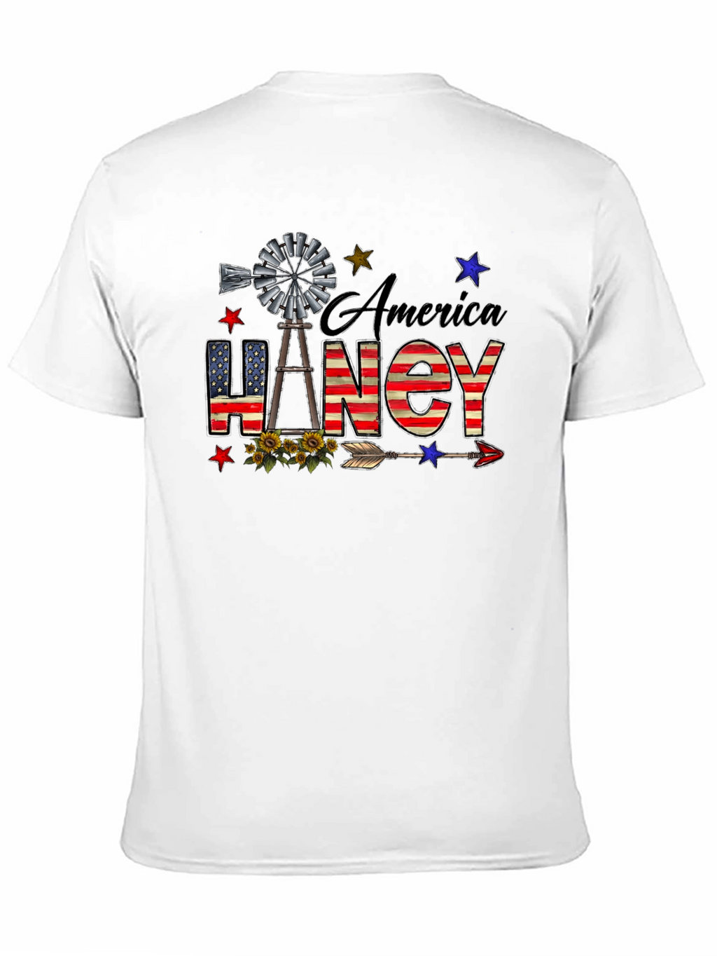 America Haney T-Shirt Patriotic Windmill Stars USA Flag