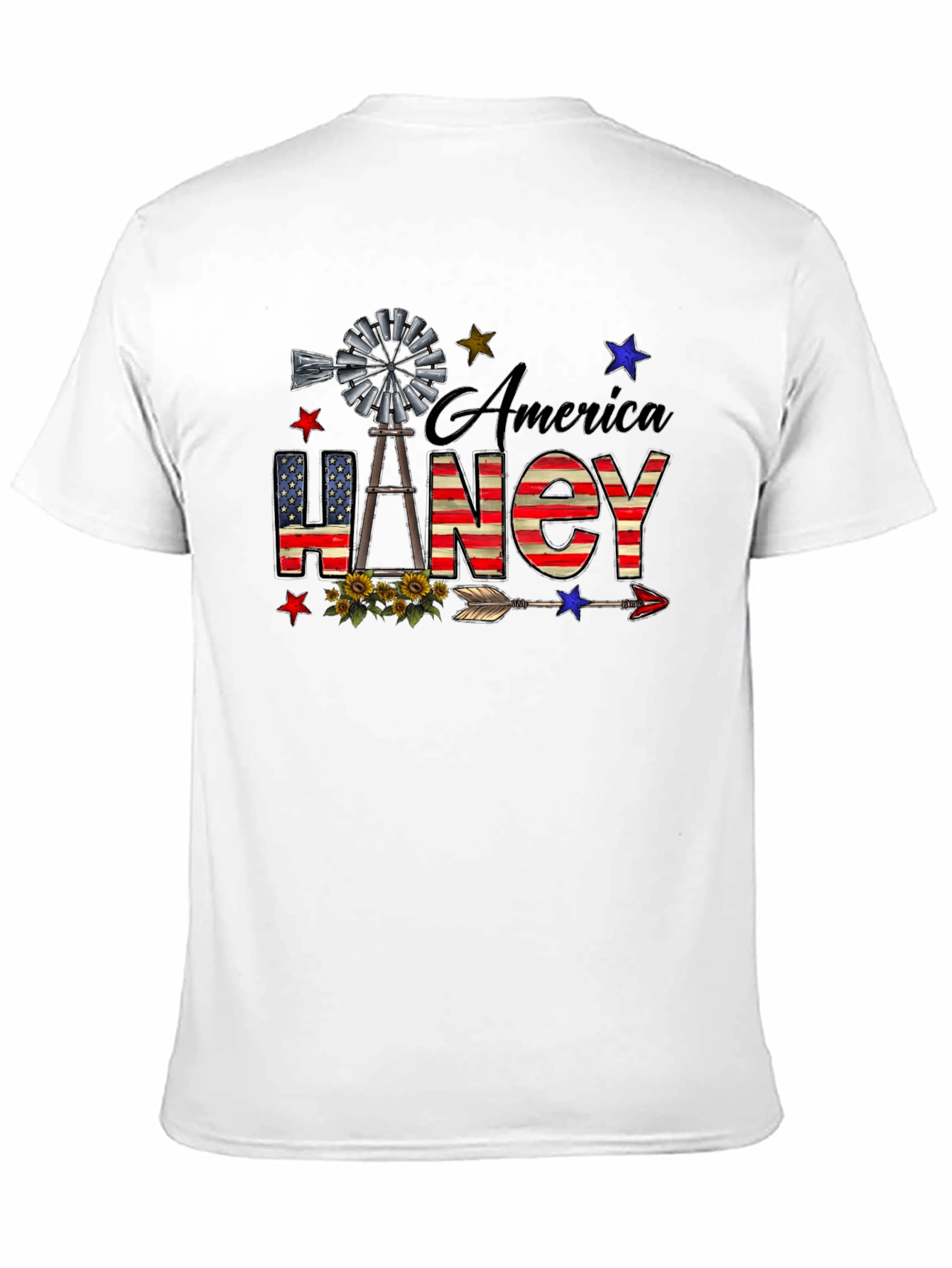 America Haney T-Shirt Patriotic Windmill Stars USA Flag