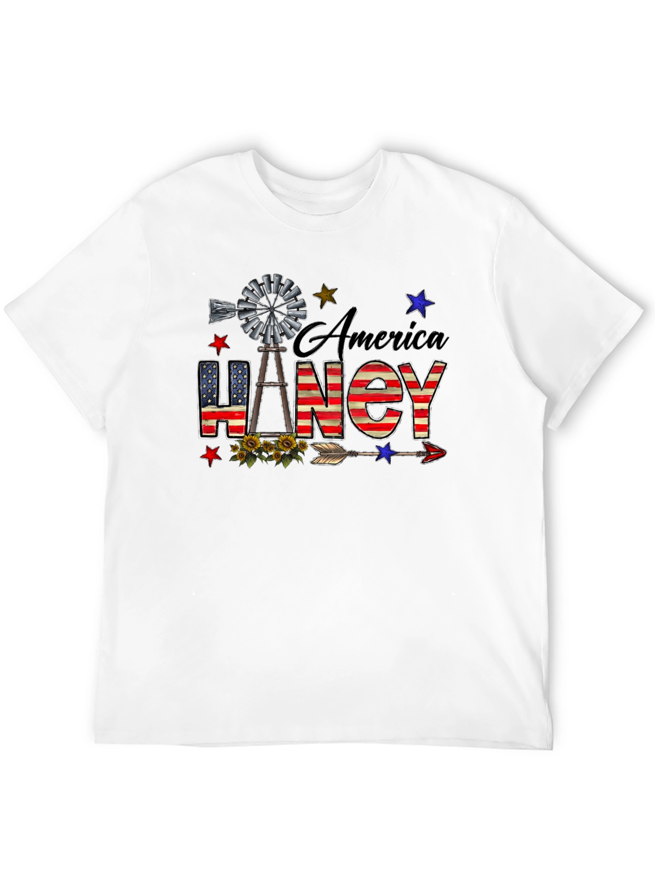 America Haney T-Shirt Patriotic Windmill Stars USA Flag