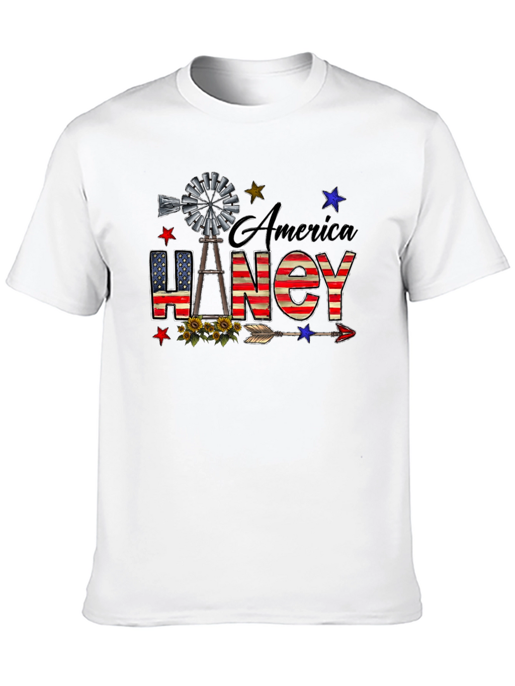 America Haney T-Shirt Patriotic Windmill Stars USA Flag