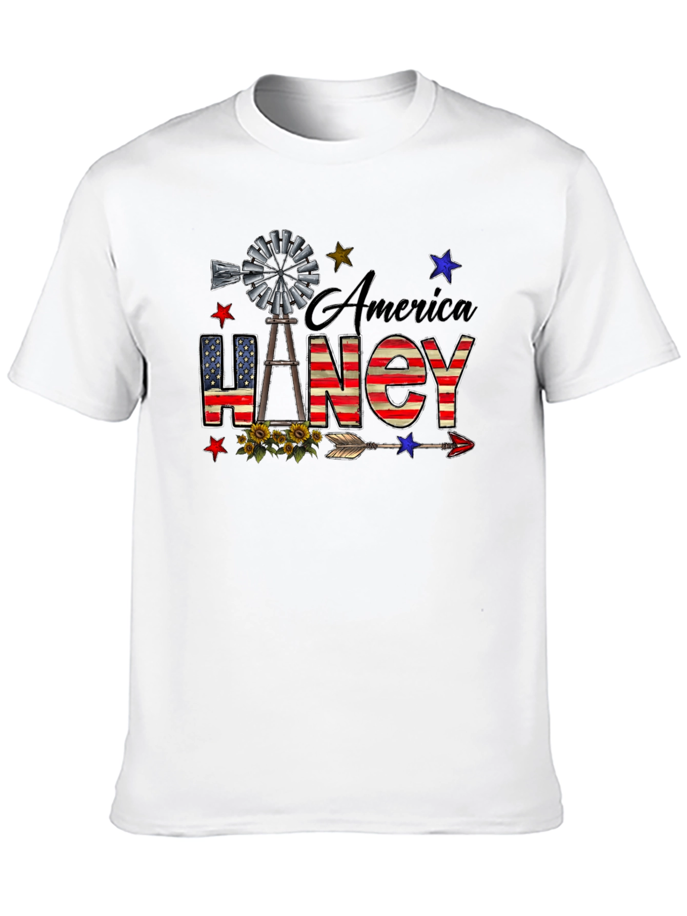 America Haney T-Shirt Patriotic Windmill Stars USA Flag