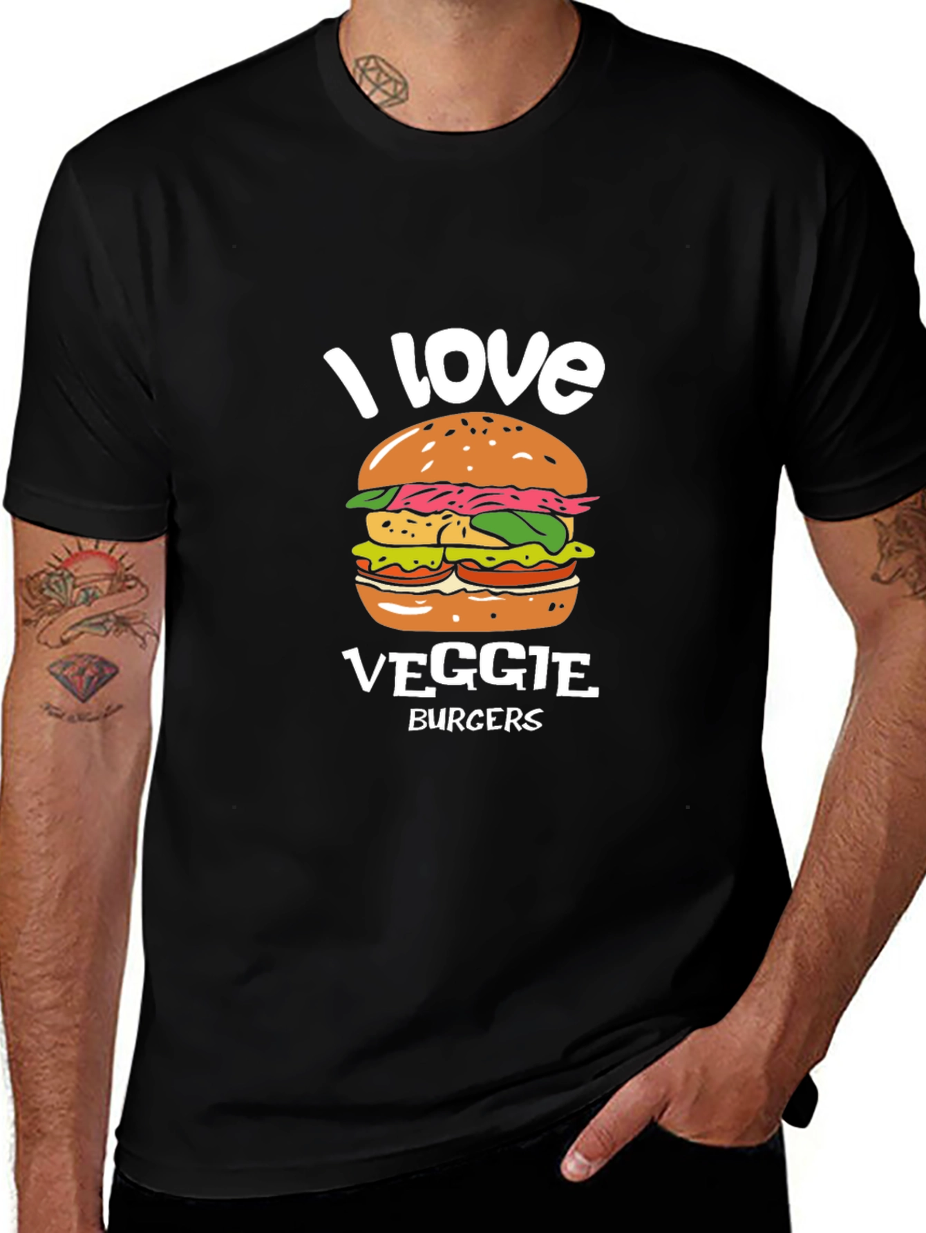I Love Veggie Burgers T-Shirt - Vegan Friendly Design