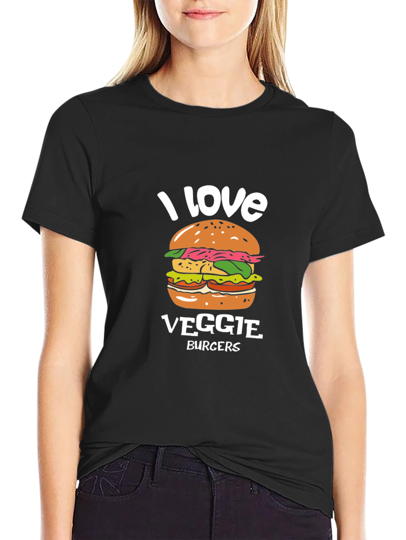 I Love Veggie Burgers T-Shirt - Vegan Friendly Design