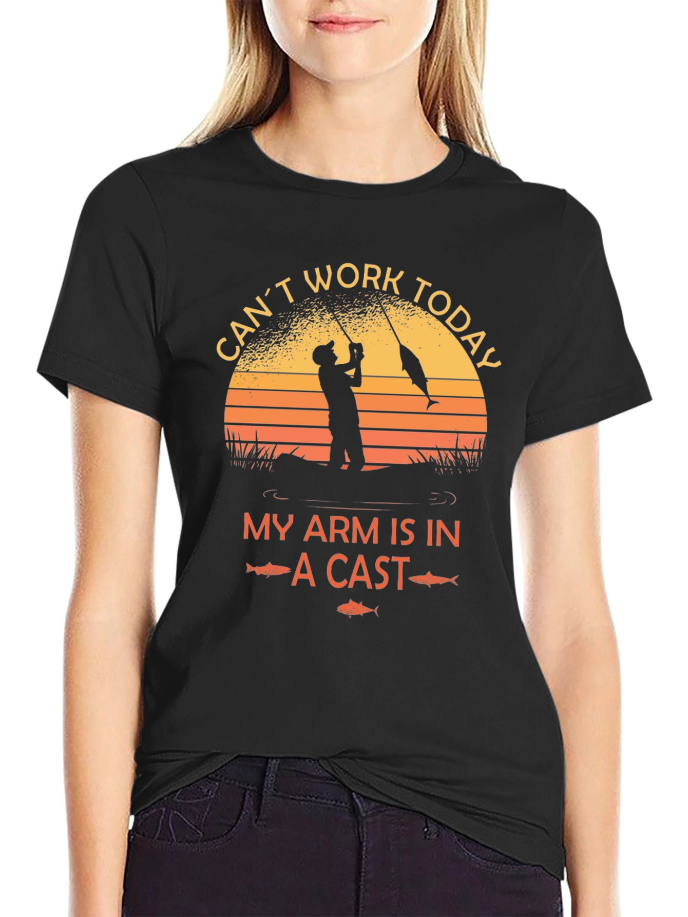 Fishing T-Shirt - Cant Work Today My Arm Is In A Cast