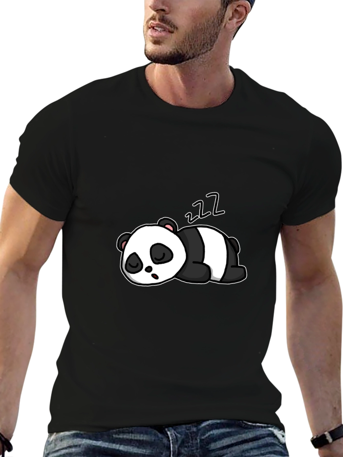 Cute Sleeping Panda Graphic Black T-Shirt