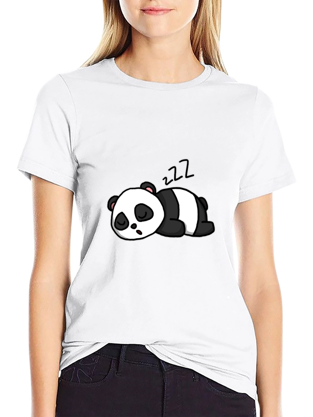 Cute Sleeping Panda Graphic Black T-Shirt