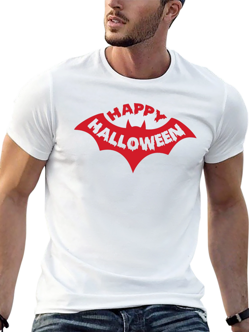 Happy Halloween Bat Graphic T-Shirt - Black