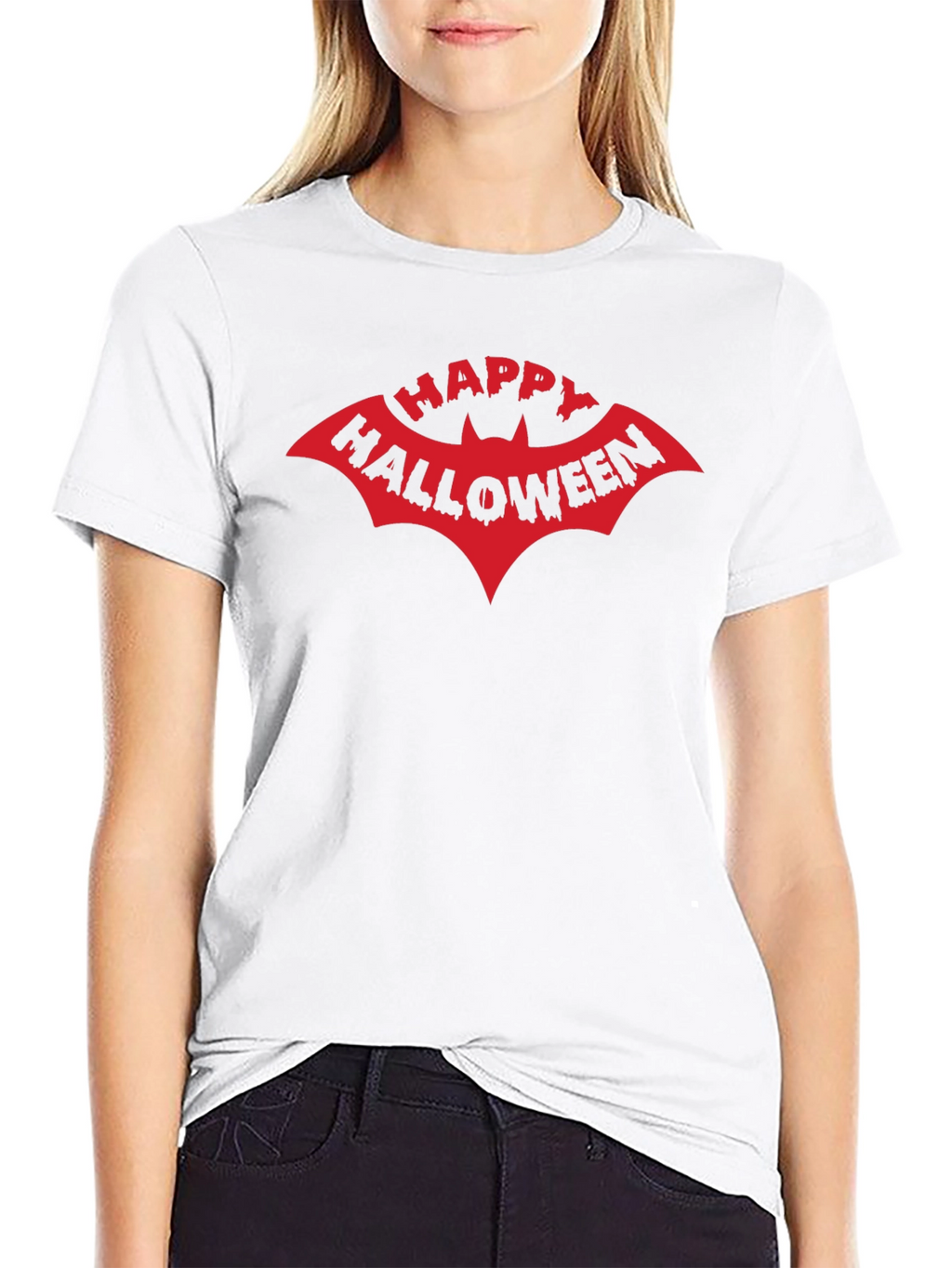 Happy Halloween Bat Graphic T-Shirt - Black