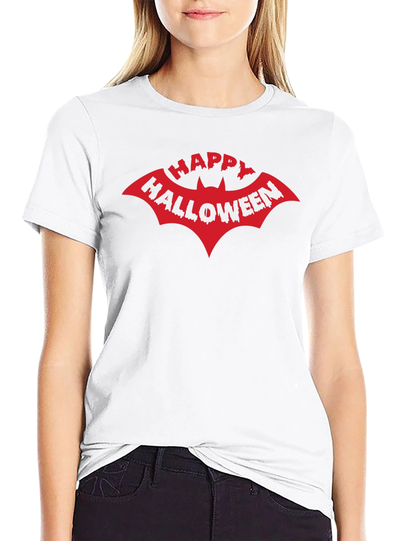 Happy Halloween Bat Graphic T-Shirt - Black