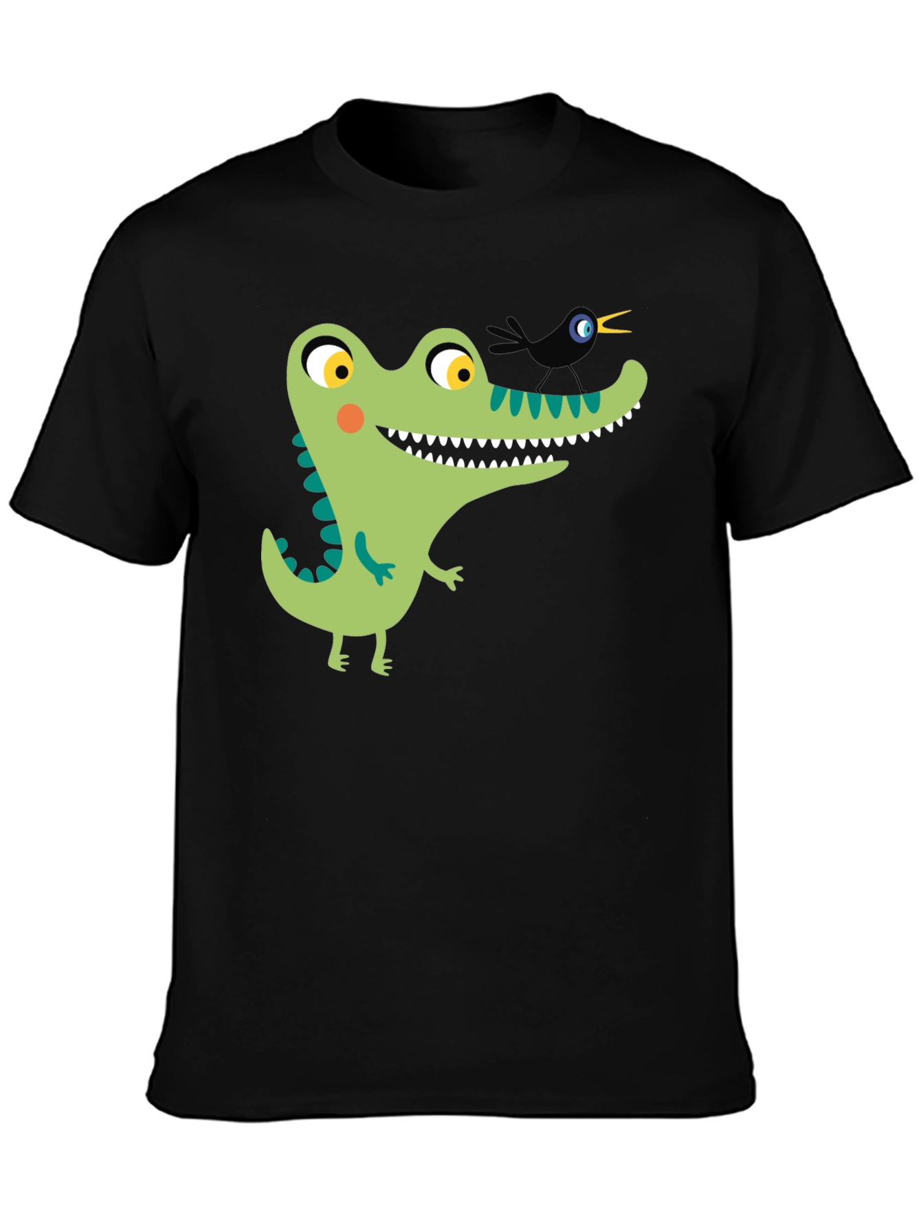Cartoon Alligator Graphic Tee - Black Cotton