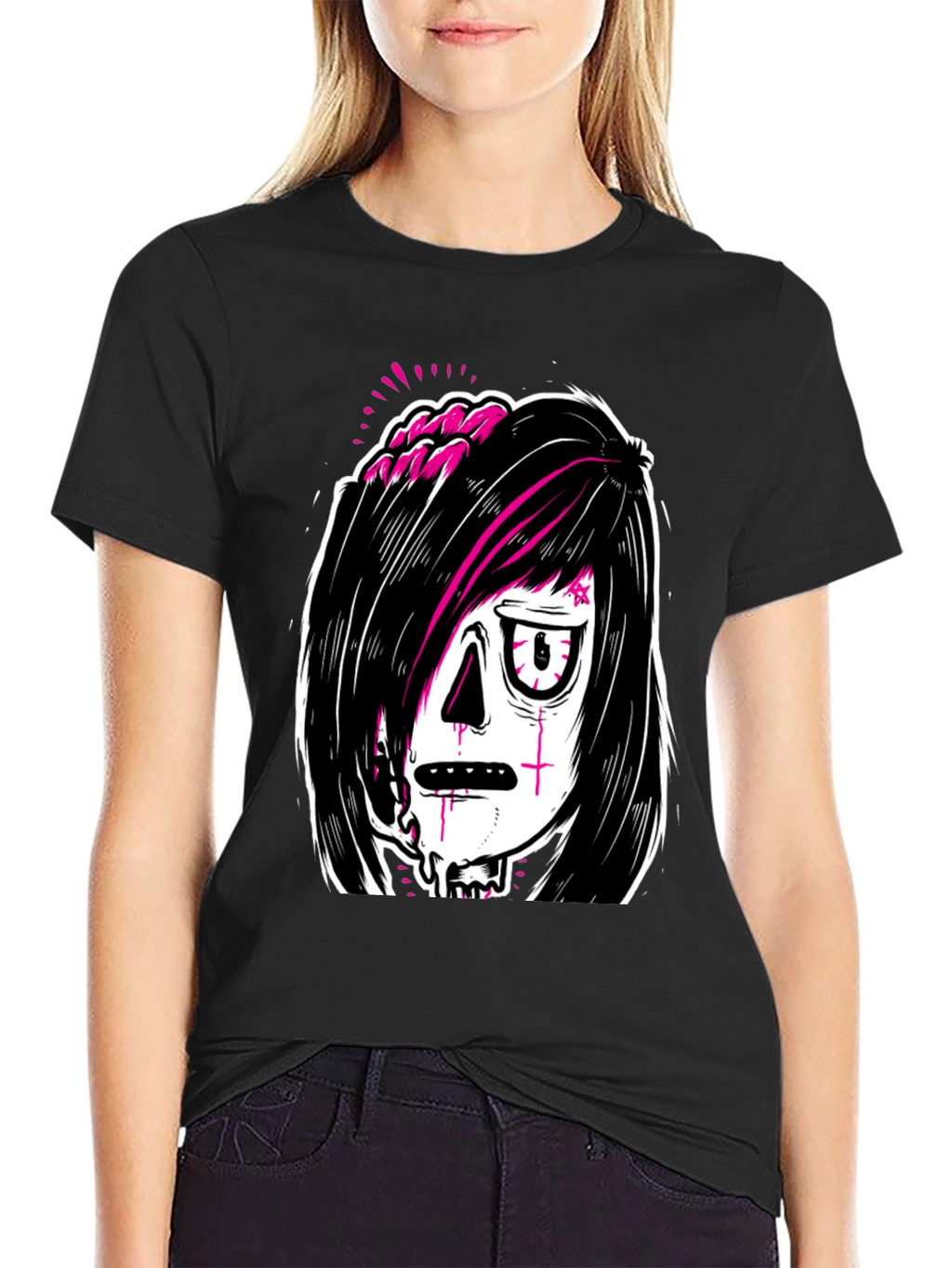 Emo Zombie Graphic Black T-Shirt