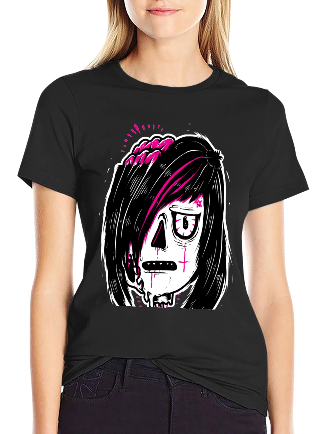Emo Zombie Graphic Black T-Shirt