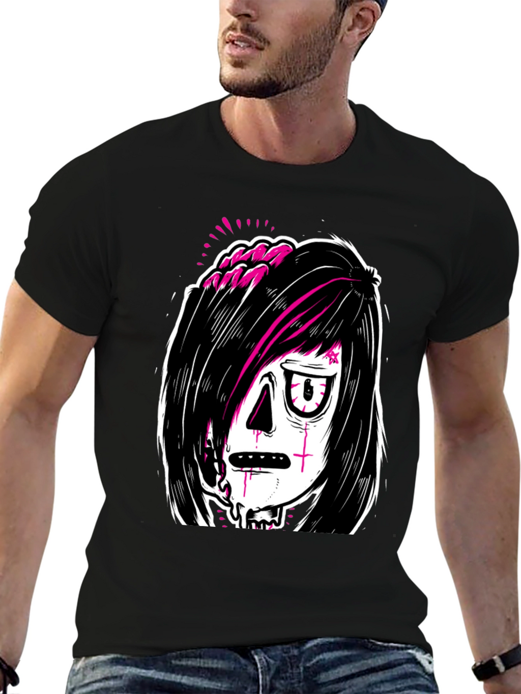 Emo Zombie Graphic Black T-Shirt