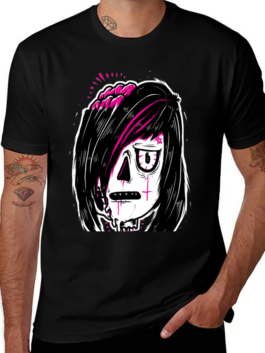 Emo Zombie Graphic Black T-Shirt