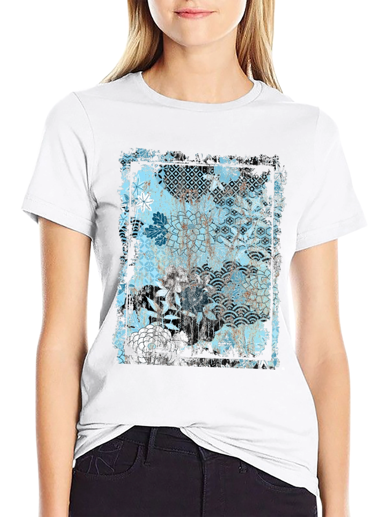 Trendy Floral Graphic Print Black T-Shirt