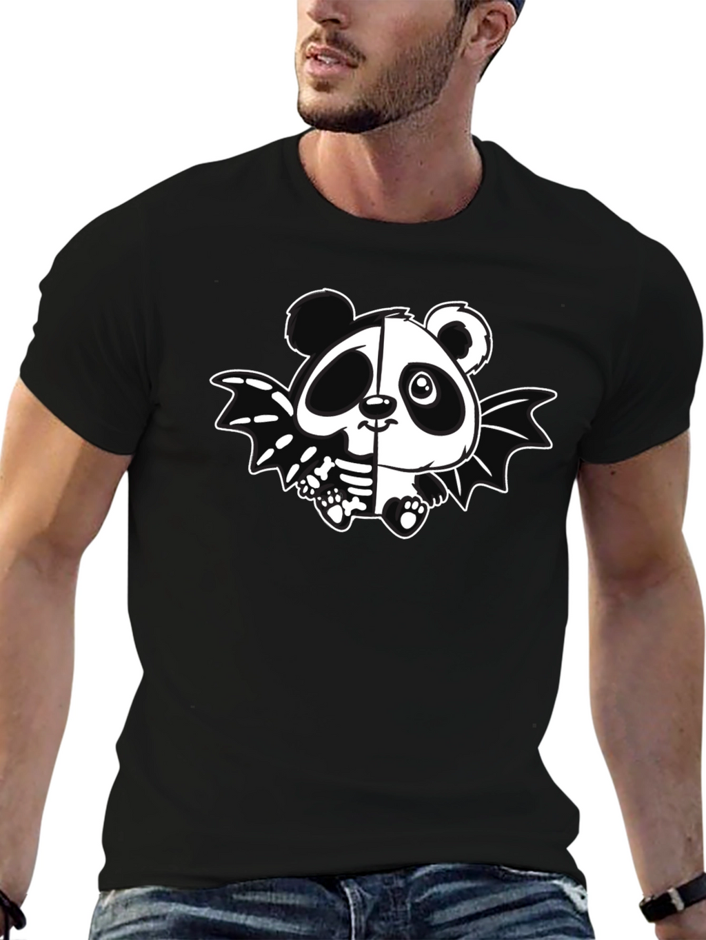 Panda Bat Graphic Tee - Mens Black T-Shirt