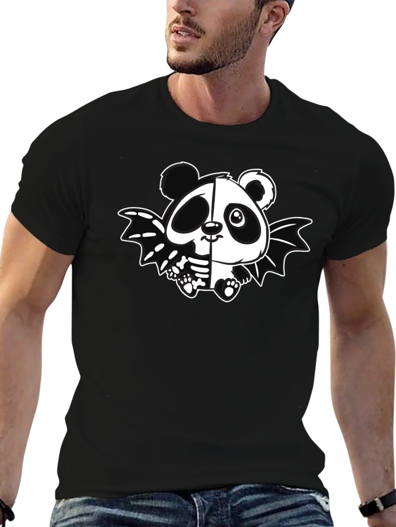 Panda Bat Graphic Tee - Mens Black T-Shirt