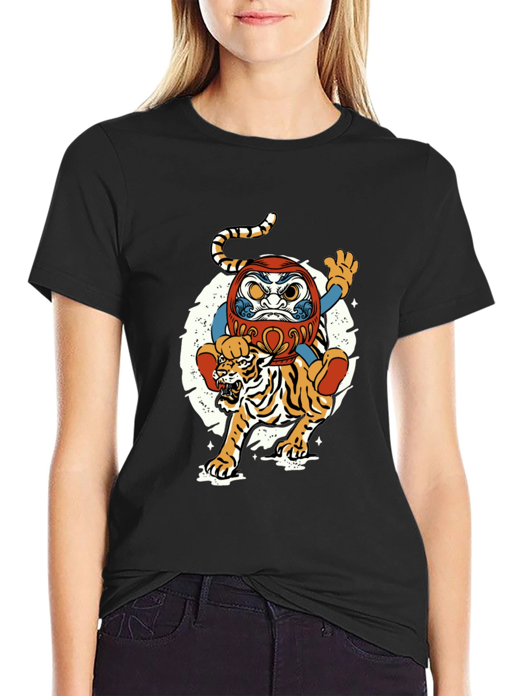 Daruma Doll & Tiger Graphic T-Shirt