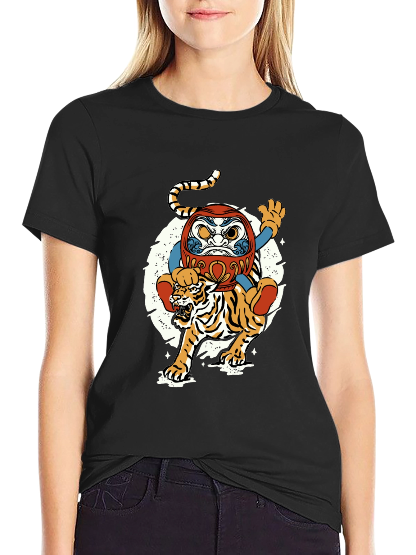Daruma Doll & Tiger Graphic T-Shirt