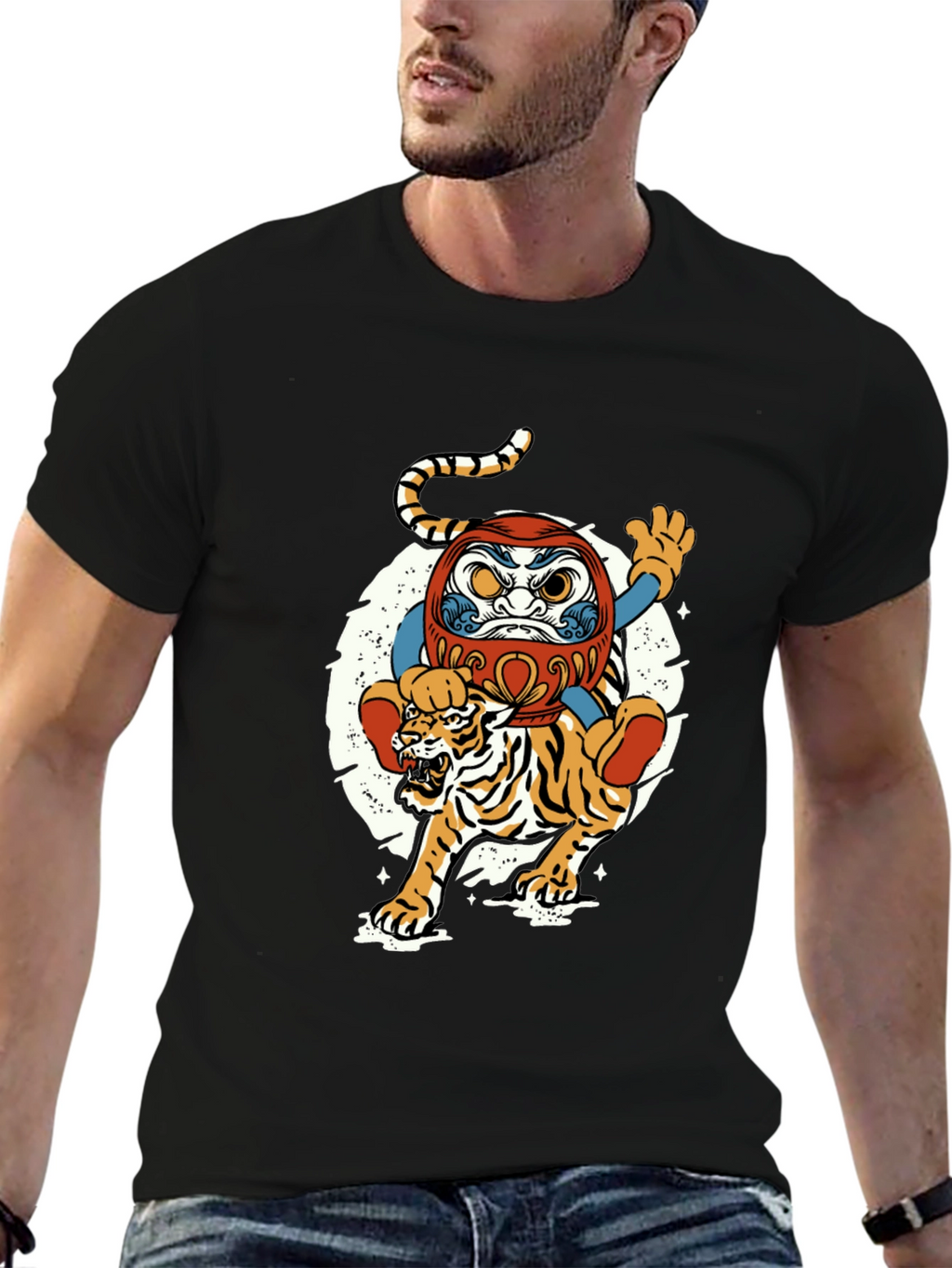 Daruma Doll & Tiger Graphic T-Shirt