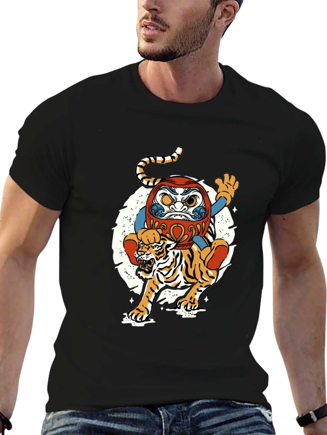 Daruma Doll & Tiger Graphic T-Shirt