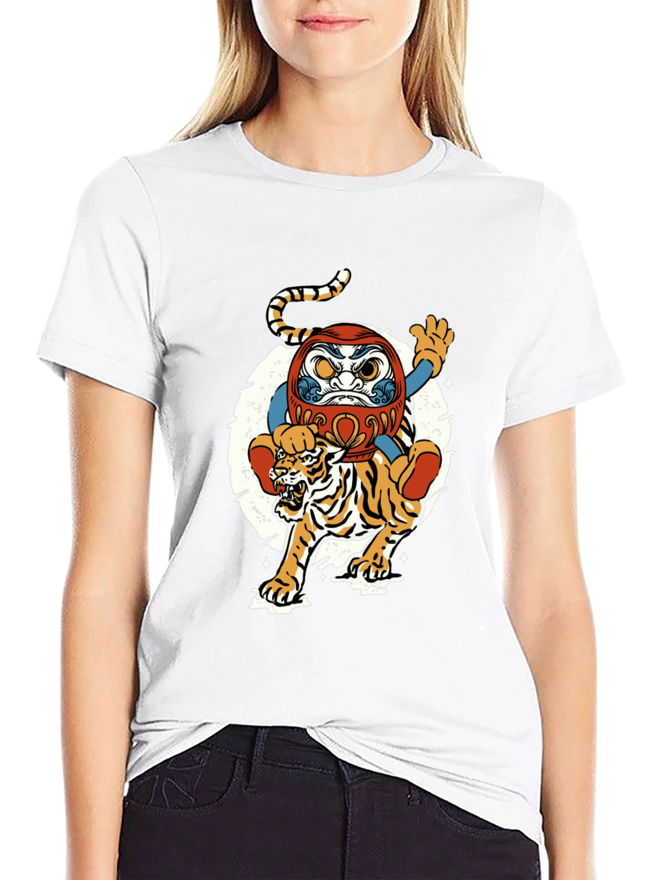Daruma Doll & Tiger Graphic T-Shirt