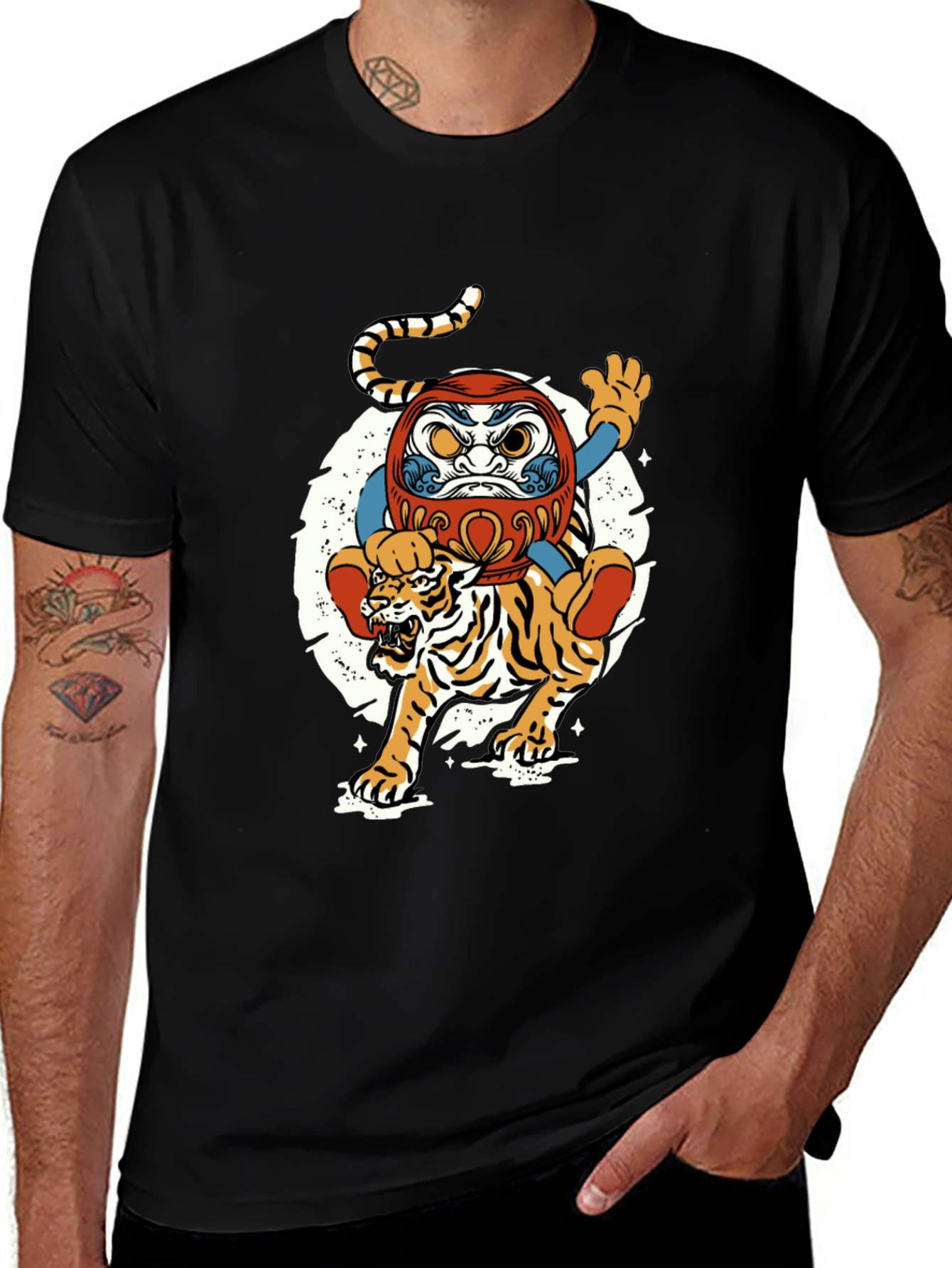 Daruma Doll & Tiger Graphic T-Shirt