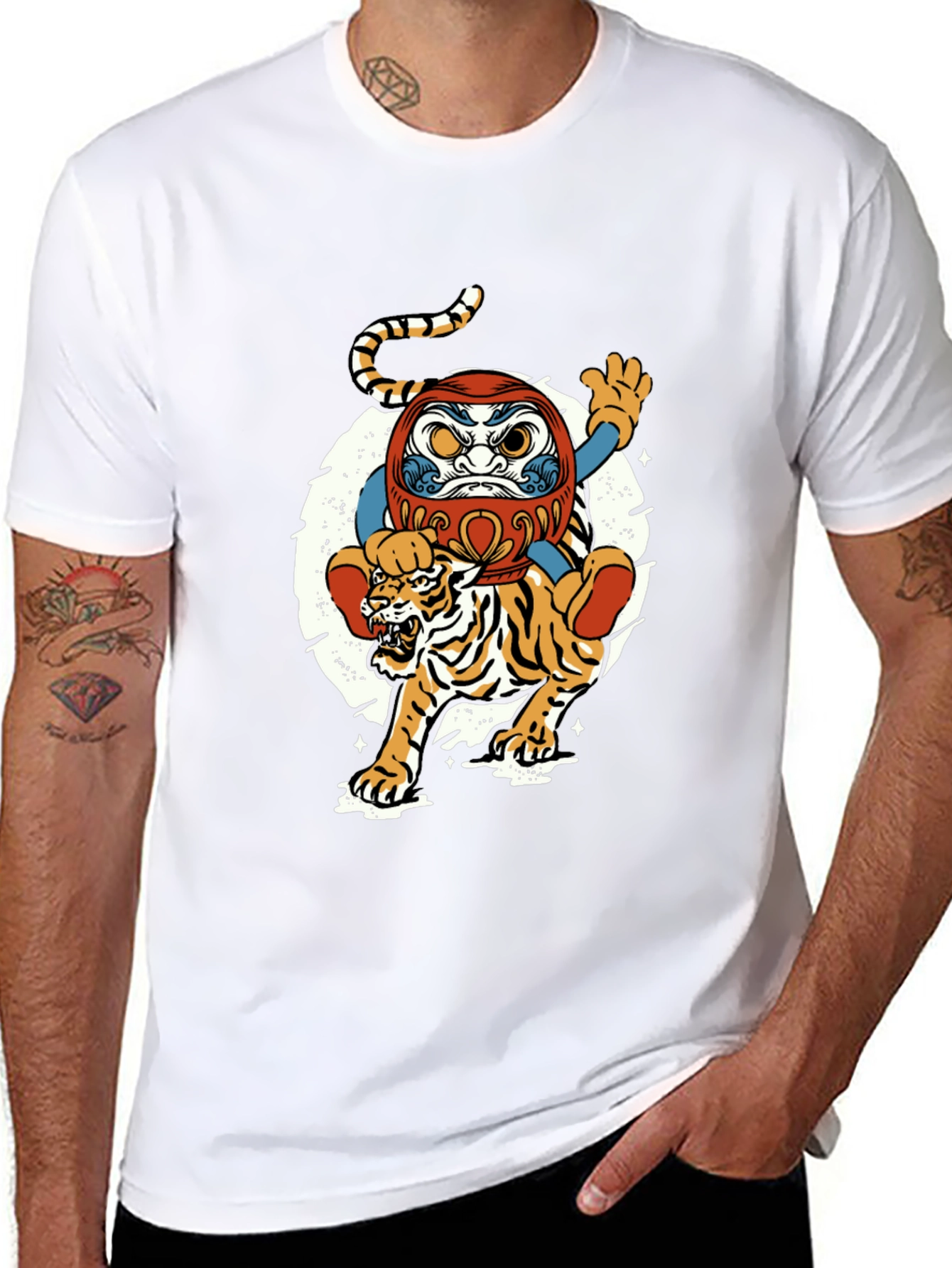 Daruma Doll & Tiger Graphic T-Shirt