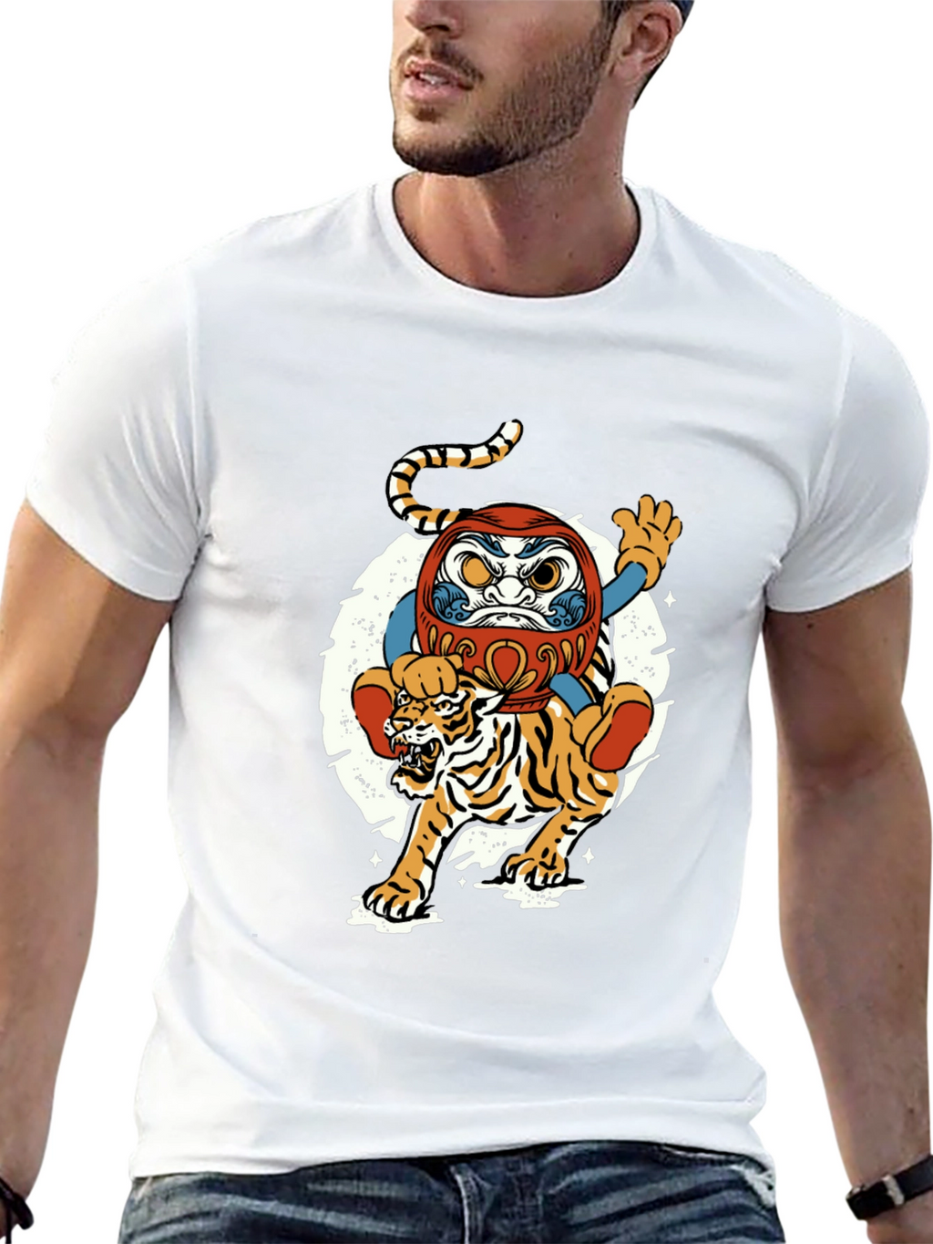 Daruma Doll & Tiger Graphic T-Shirt