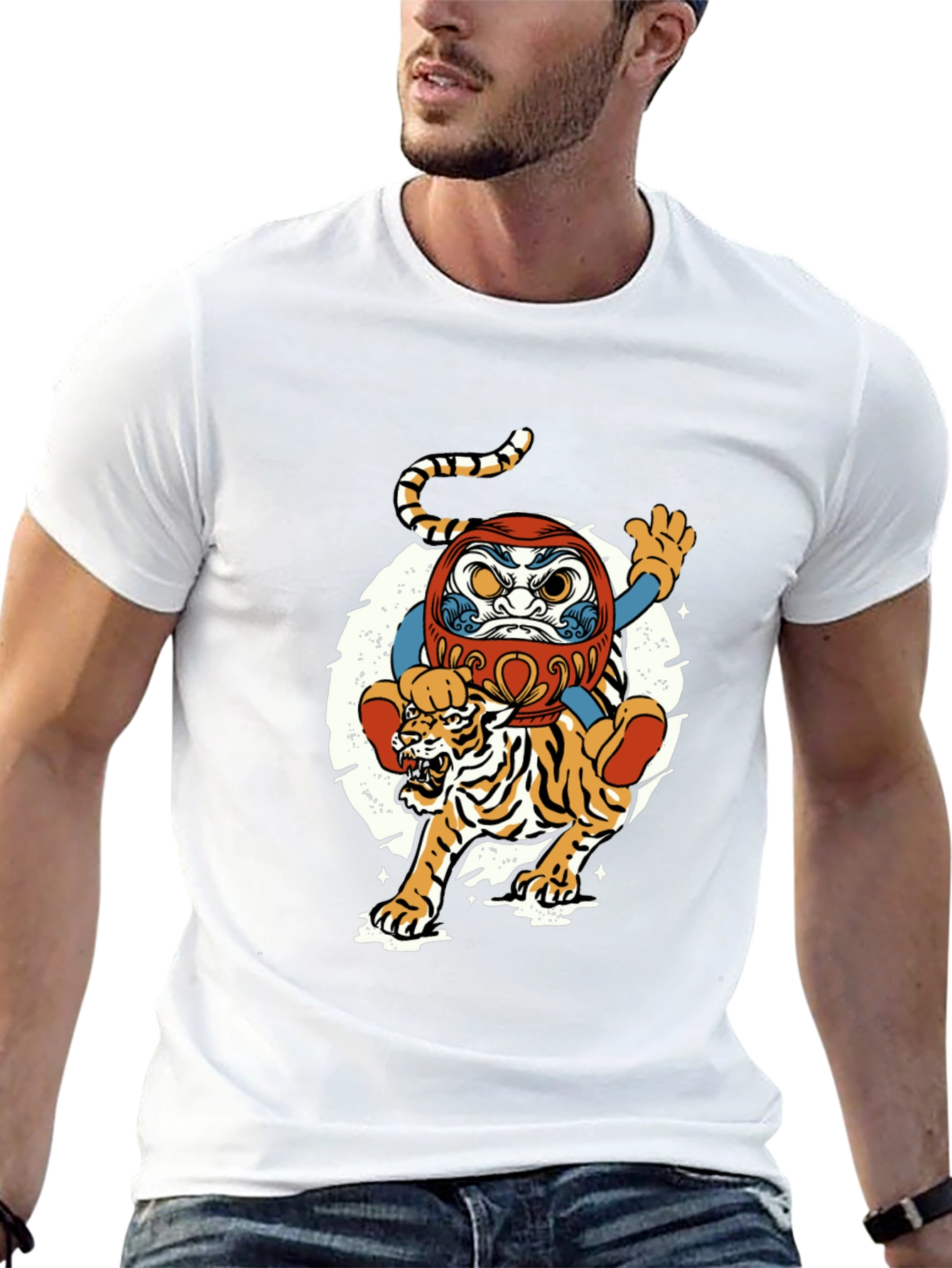 Daruma Doll & Tiger Graphic T-Shirt
