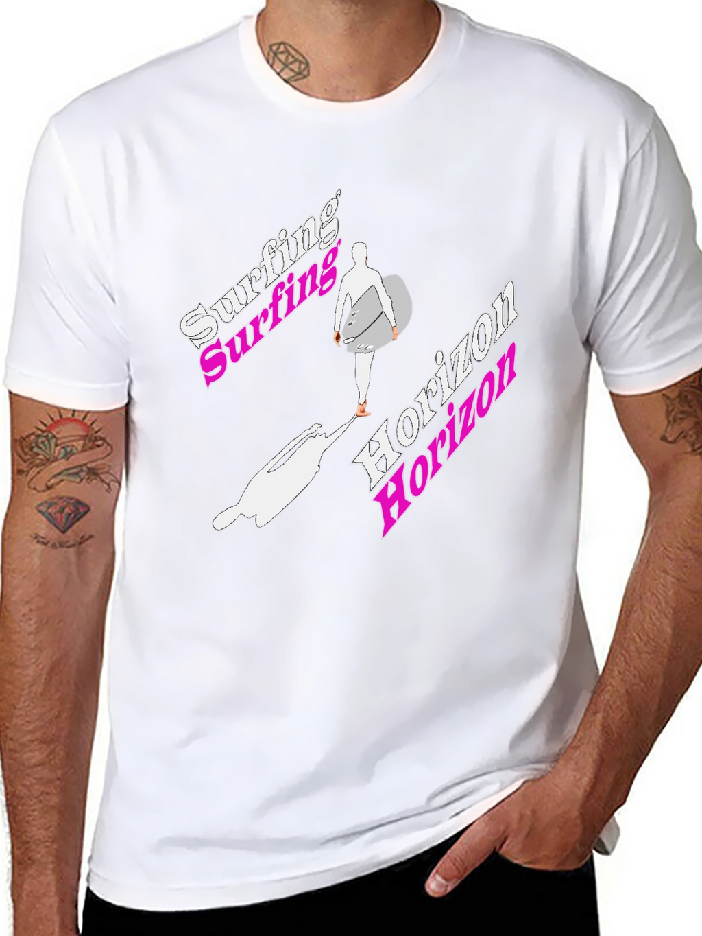 Surfing Horizon Graphic Tee - Black Cotton Shirt