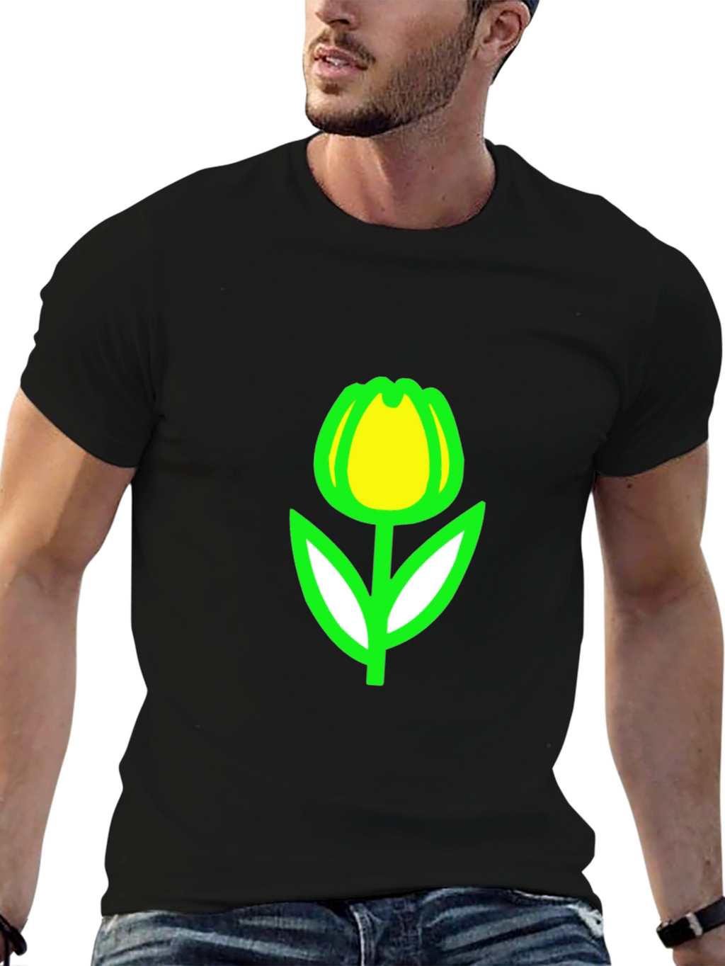 Tulip Graphic Tee - Black Casual T-Shirt