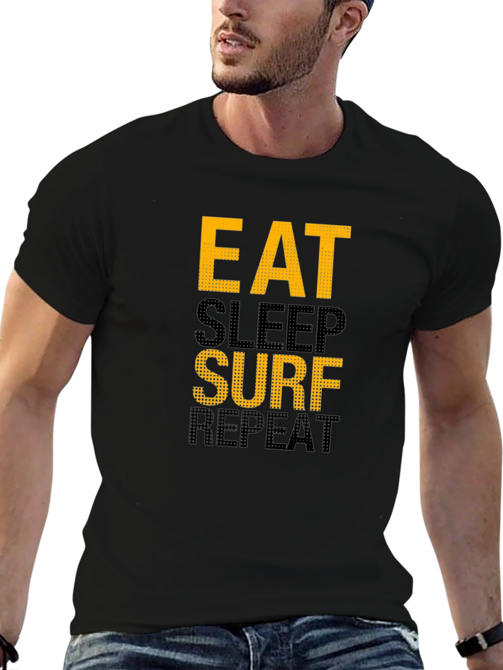 Eat Sleep Surf Repeat Graphic Tee - Black