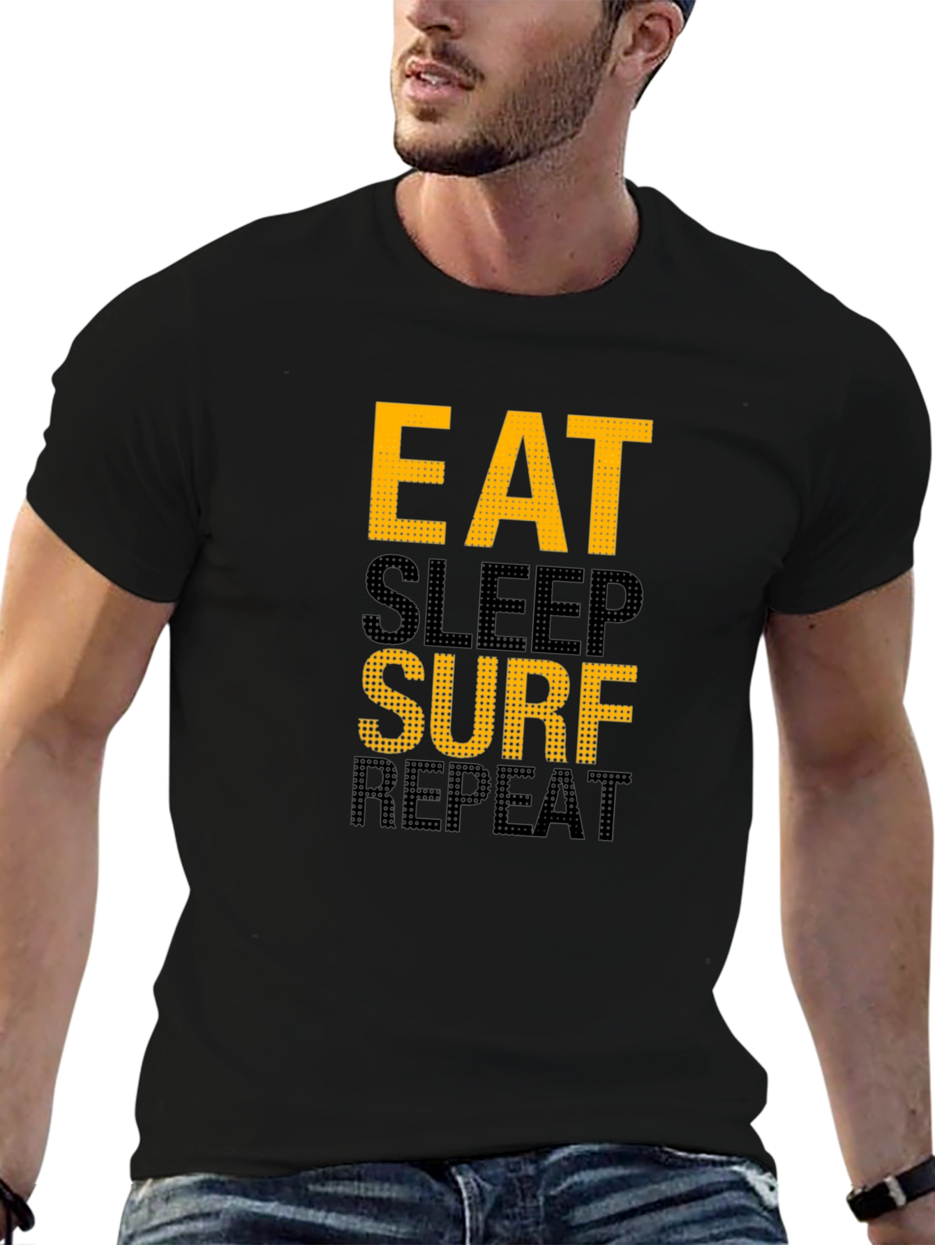 Eat Sleep Surf Repeat Graphic Tee - Black