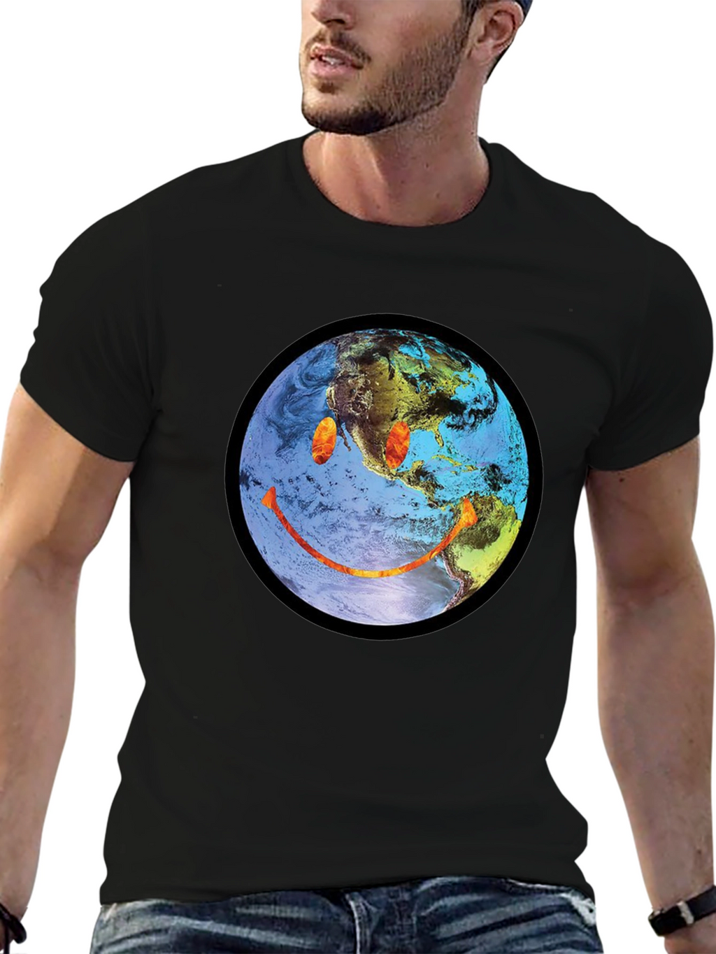 Earth Smiley Graphic Tee - Black