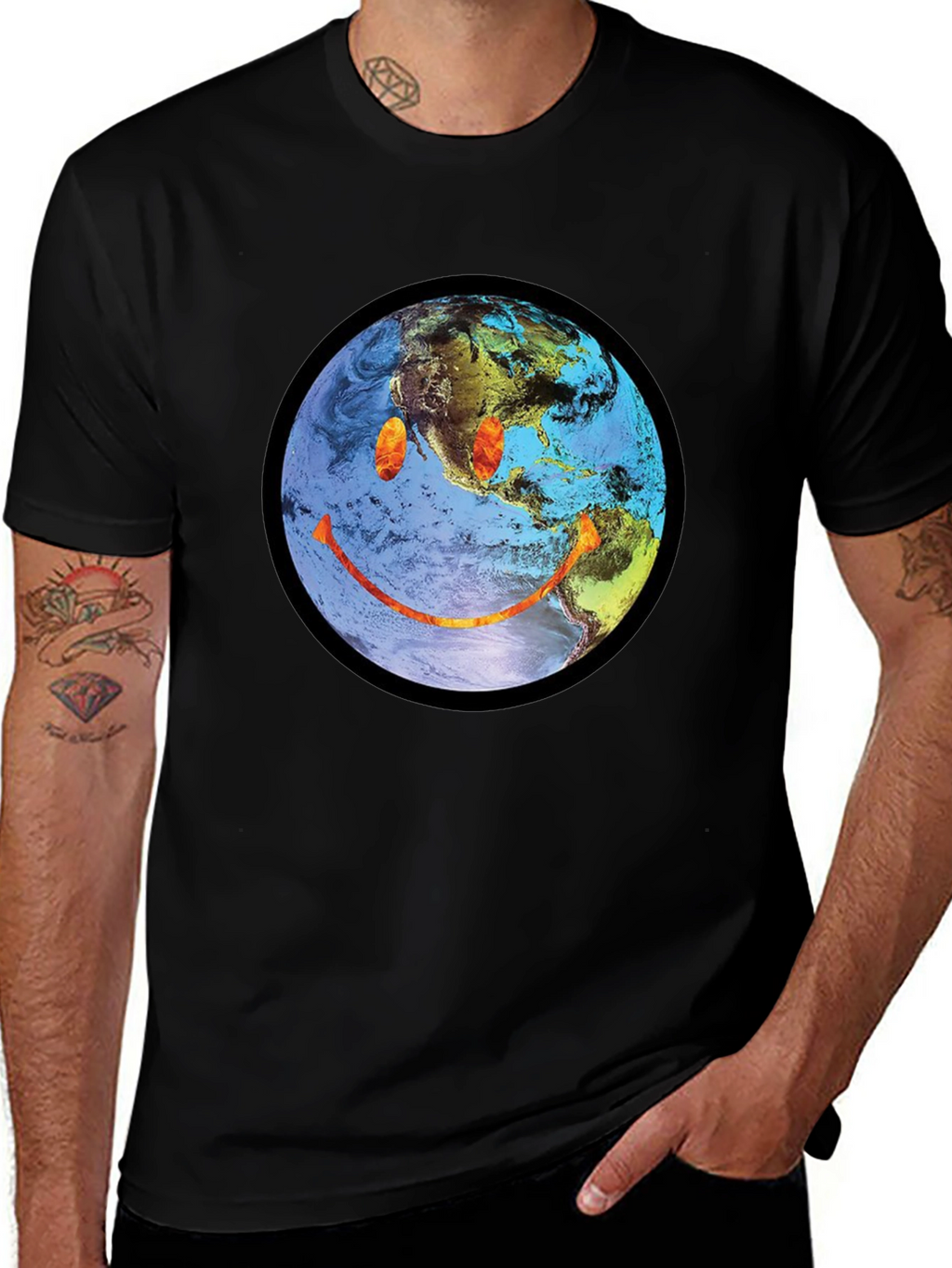 Earth Smiley Graphic Tee - Black