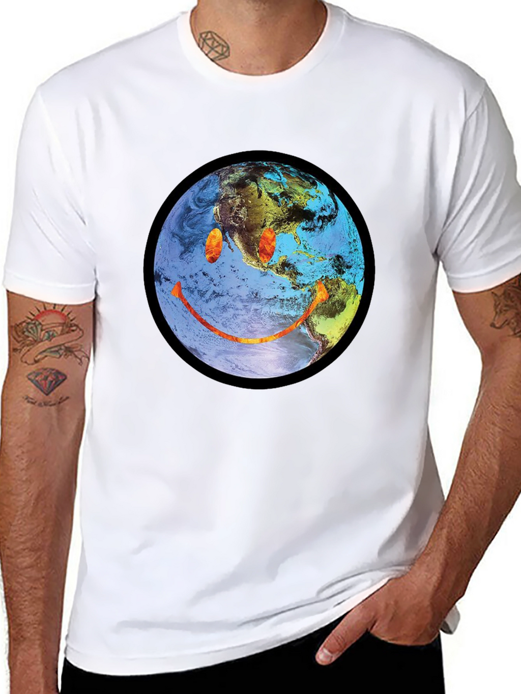 Earth Smiley Graphic Tee - Black