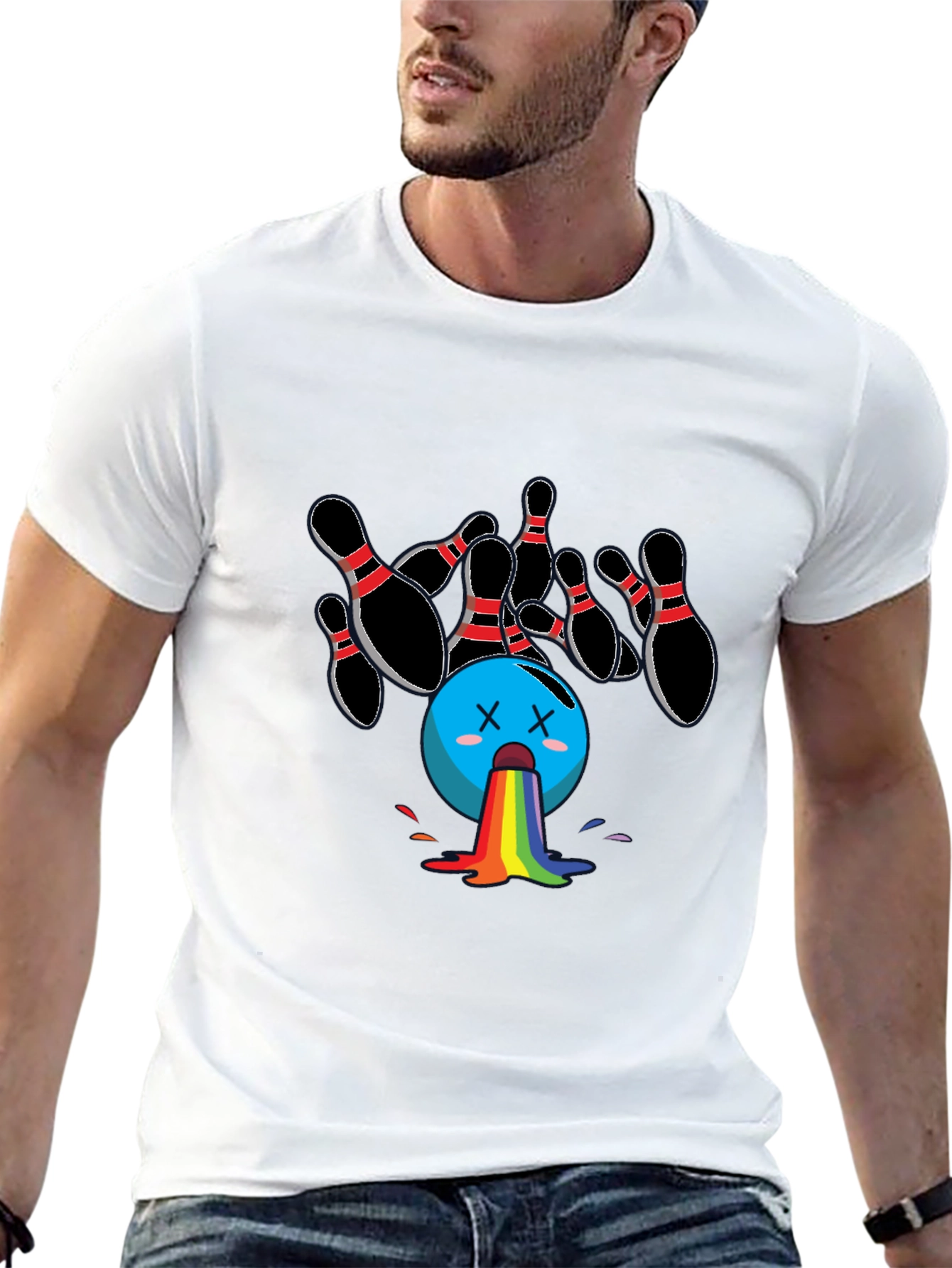 Bowling Ball Rainbow Puke Graphic Tee