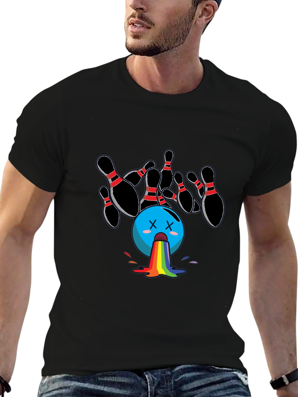 Bowling Ball Rainbow Puke Graphic Tee