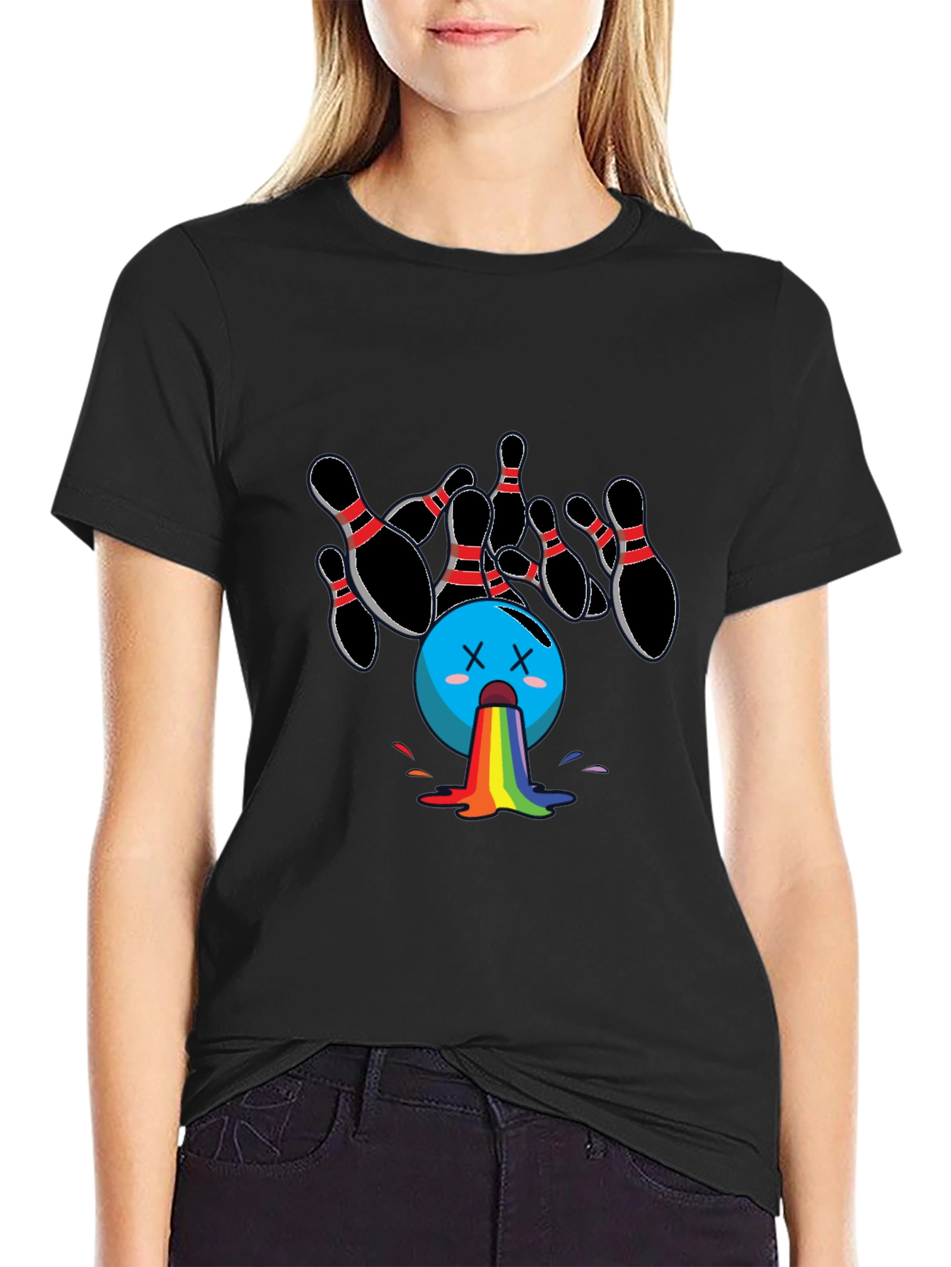 Bowling Ball Rainbow Puke Graphic Tee