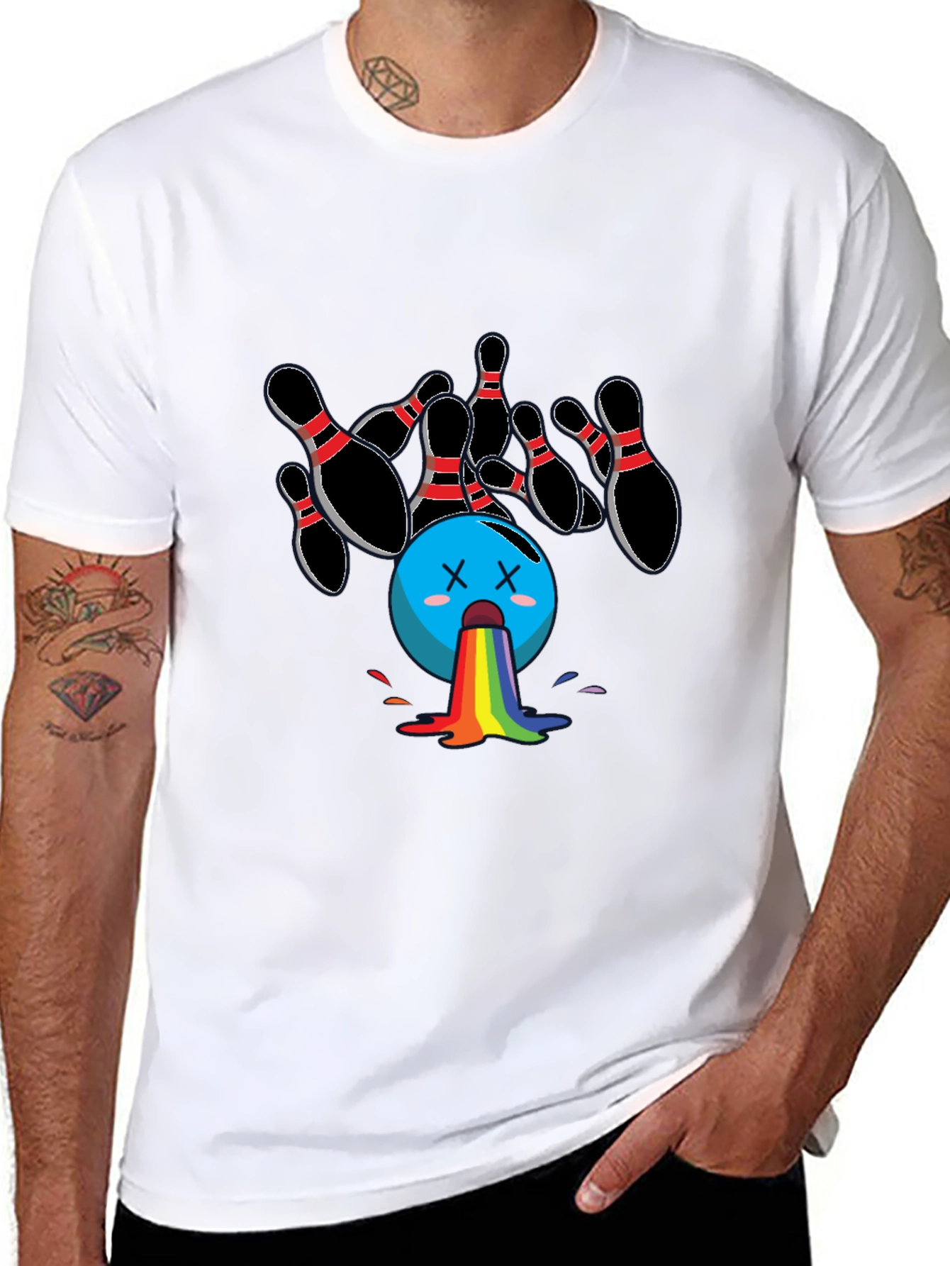 Bowling Ball Rainbow Puke Graphic Tee