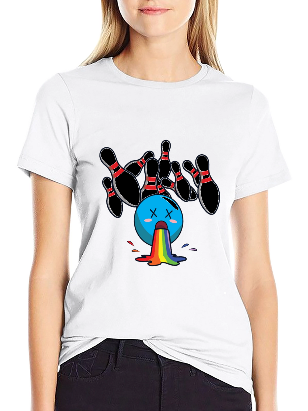 Bowling Ball Rainbow Puke Graphic Tee
