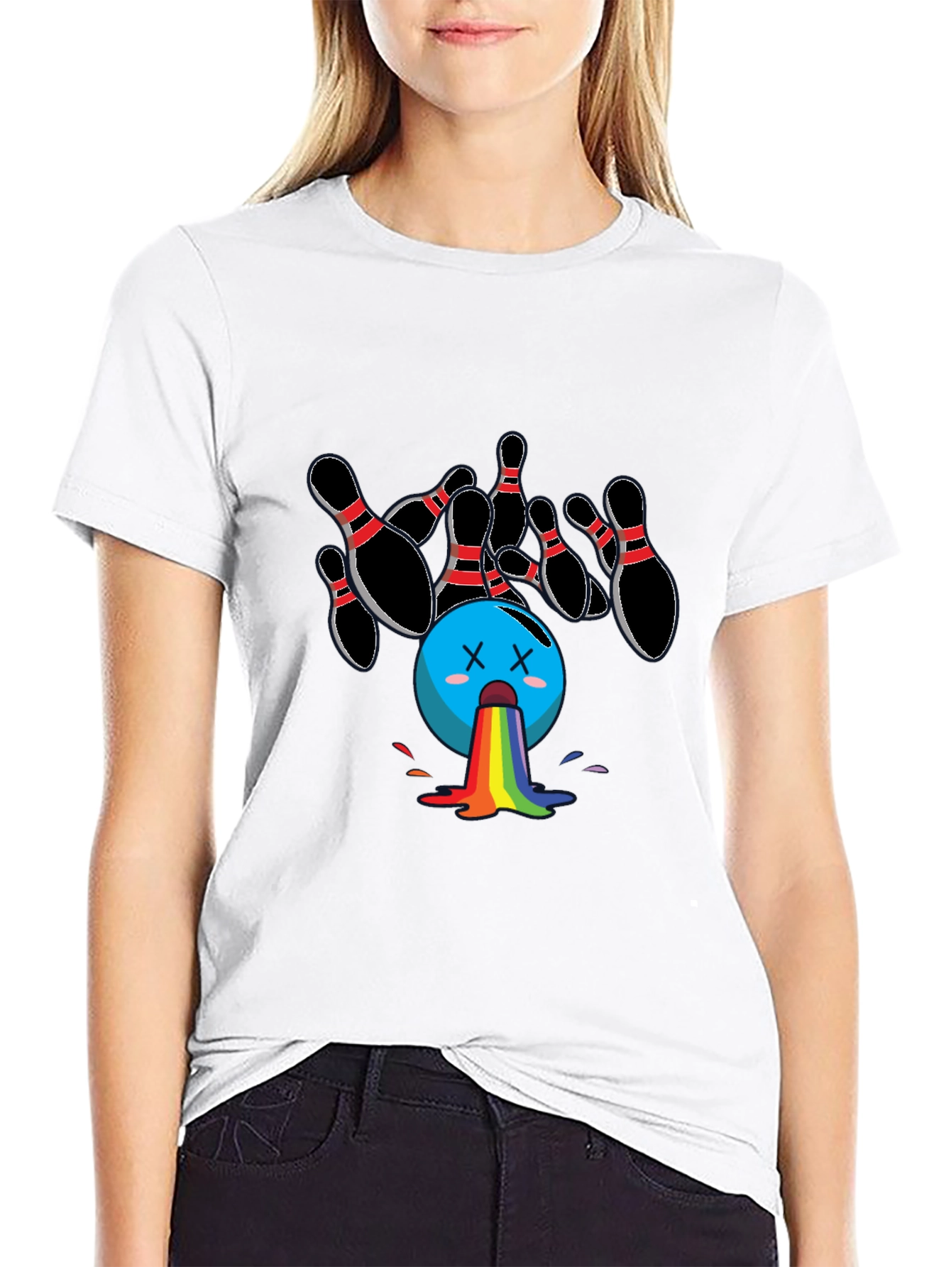 Bowling Ball Rainbow Puke Graphic Tee