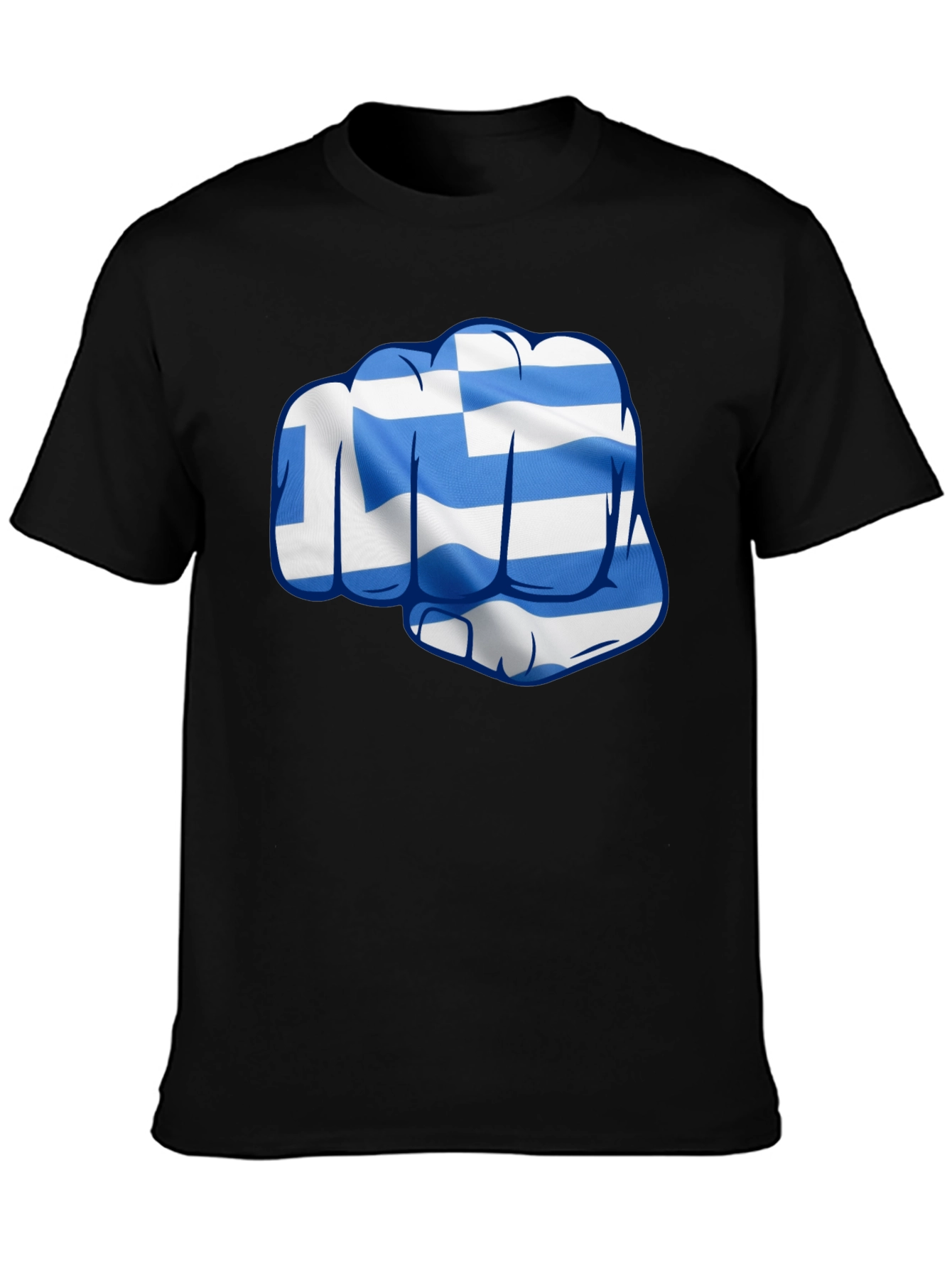 Greek Flag Fist Graphic Tee - Black Cotton Blend Shirt