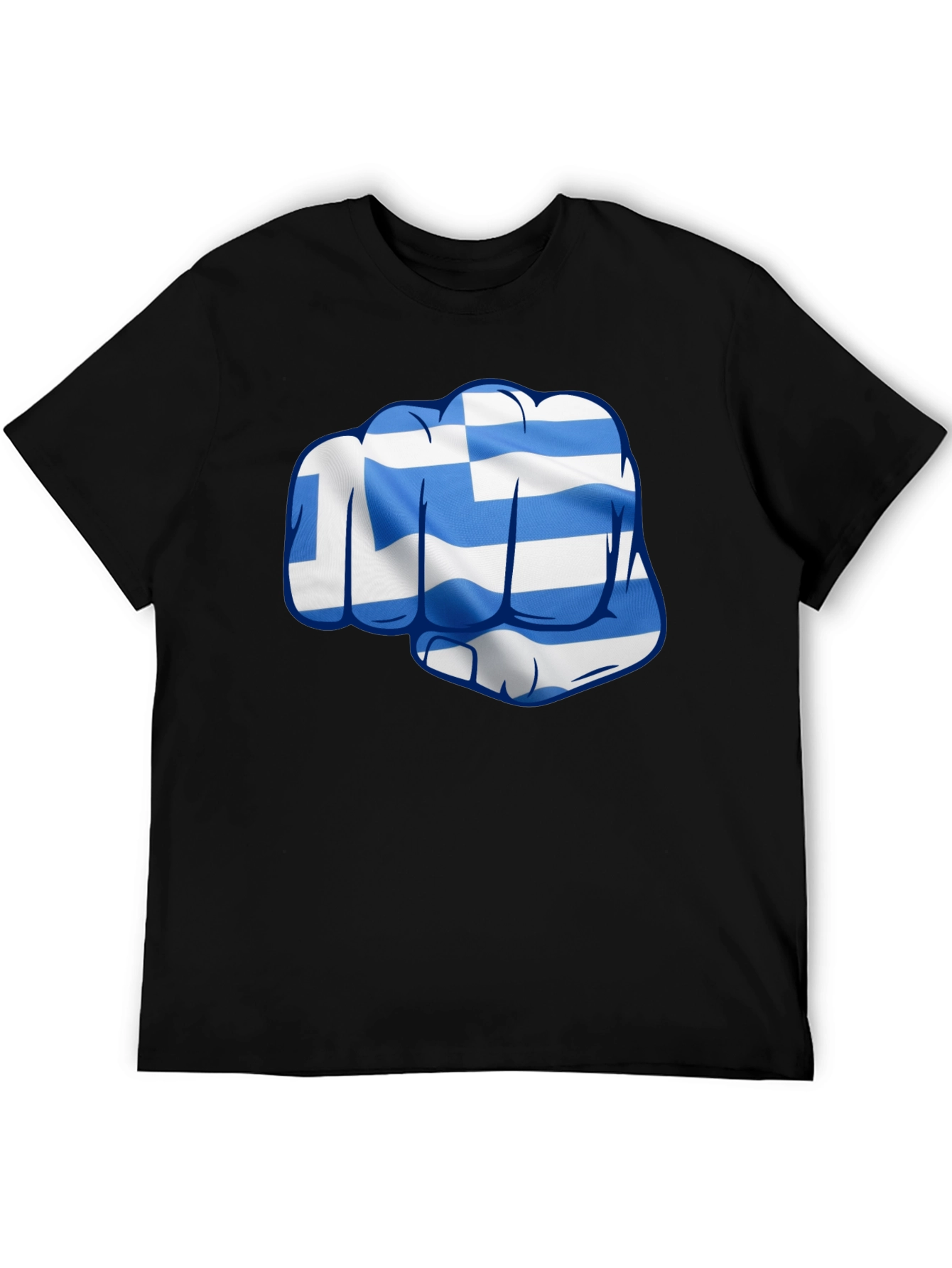 Greek Flag Fist Graphic Tee - Black Cotton Blend Shirt