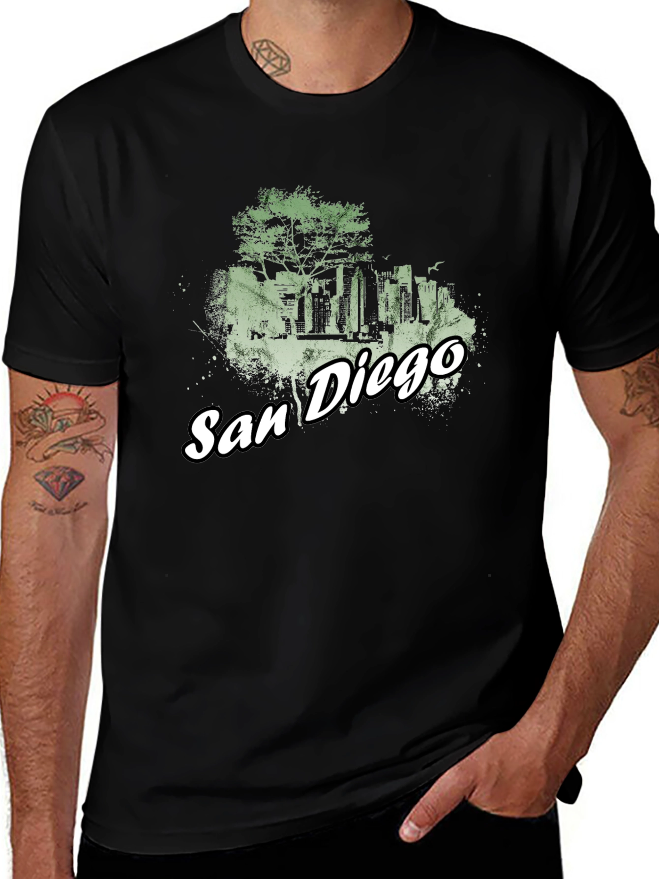 San Diego Skyline Graphic Tee - Black Cotton T-Shirt