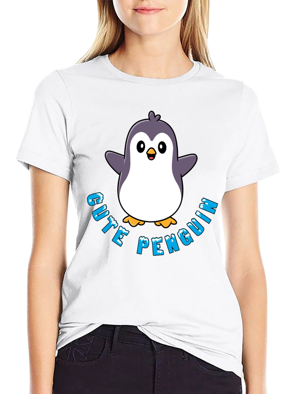 Cute Penguin Graphic T-Shirt - Black