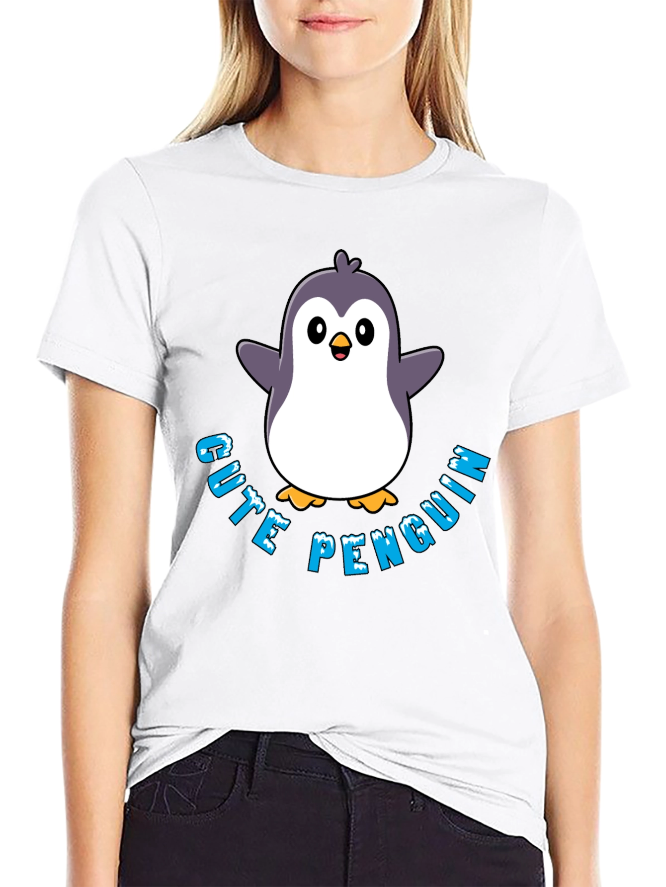 Cute Penguin Graphic T-Shirt - Black