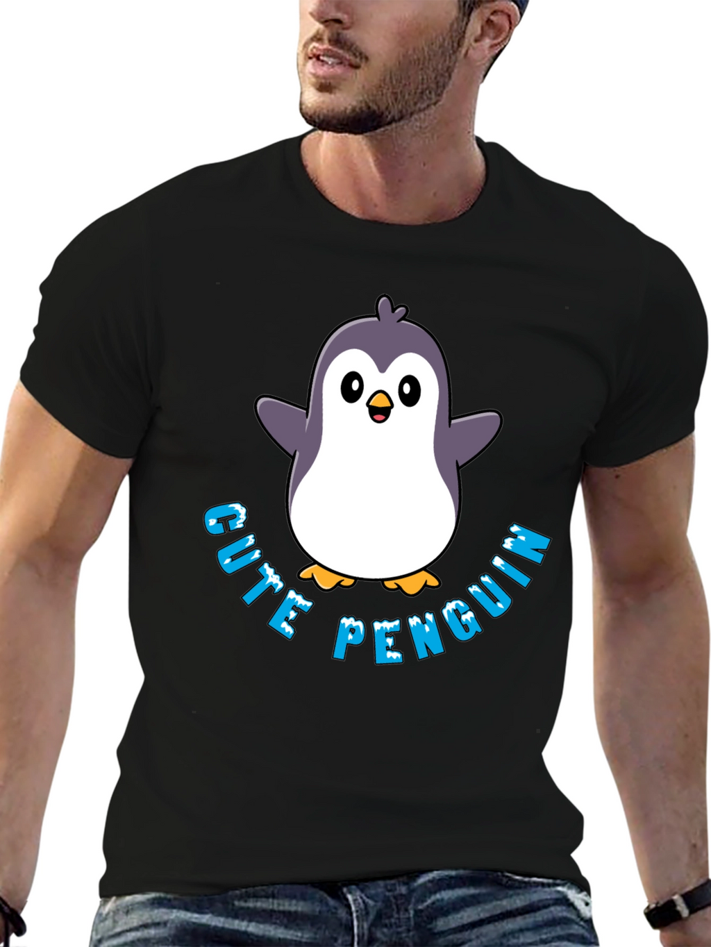 Cute Penguin Graphic T-Shirt - Black